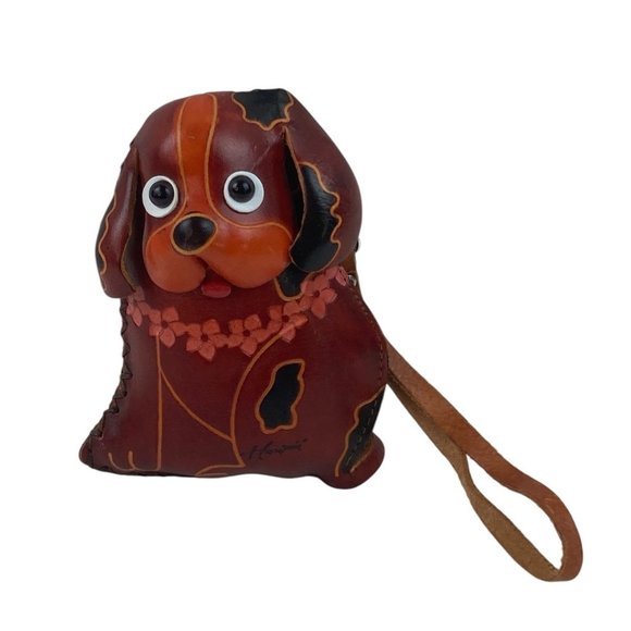 Unbranded Other - Dog Puppy Wristlet Purse Hawaiian Lei Zipper Brown Leather Small Child Travel